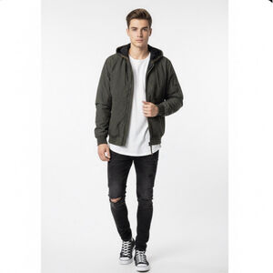 Angelo Litrico Denim Div Men’s Hooded Bomber Jacket - Olive Green Camo